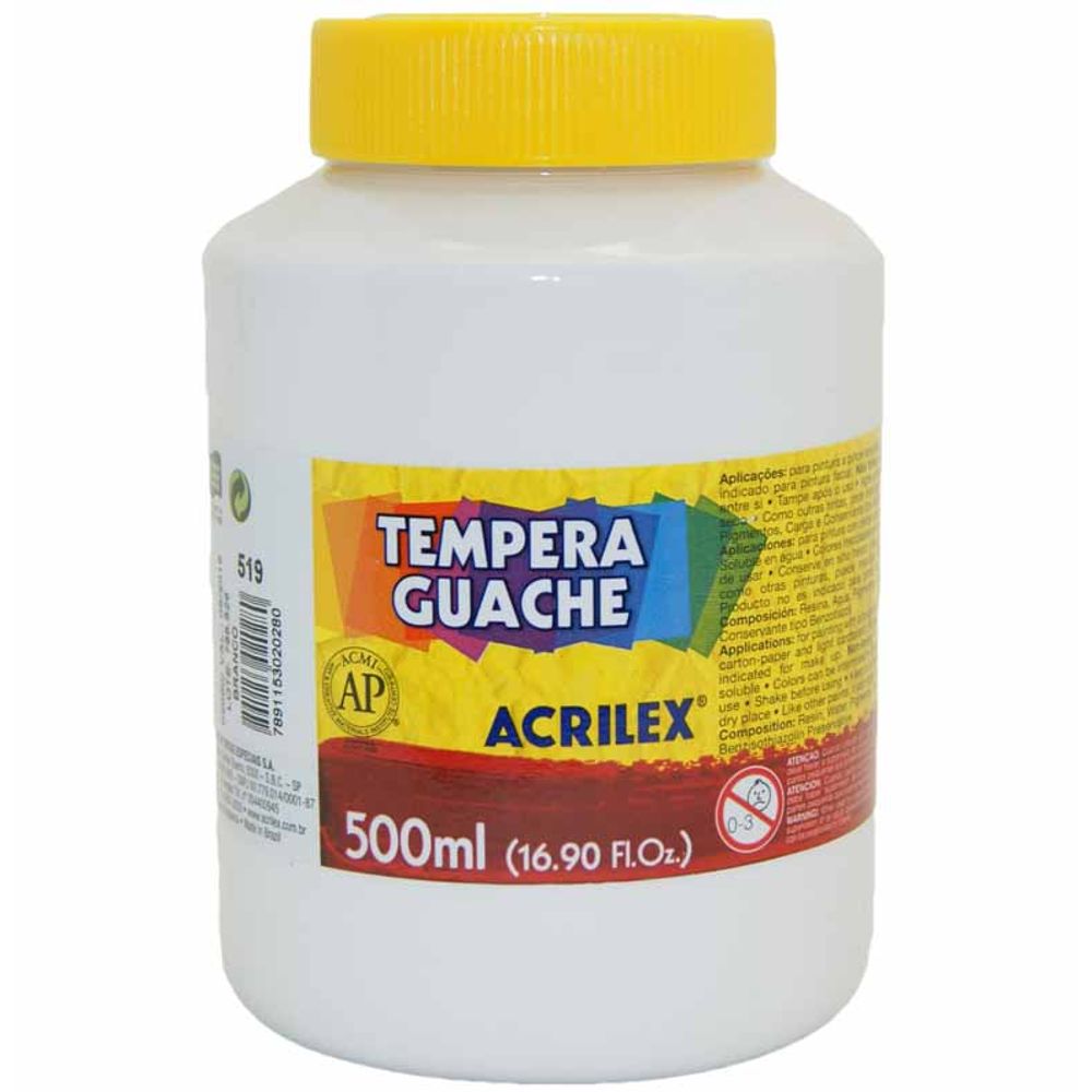 Tinta guache 500 ml 519 branca / UN / Acrilex - atacadosaopaulo
